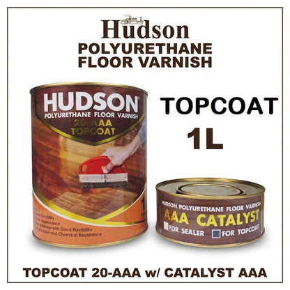 Hudson Polyurethane Floor Varnish Topcoat / Sealer 1 Liter with Catalyst PU Top Coat Wood Cabinet 1L