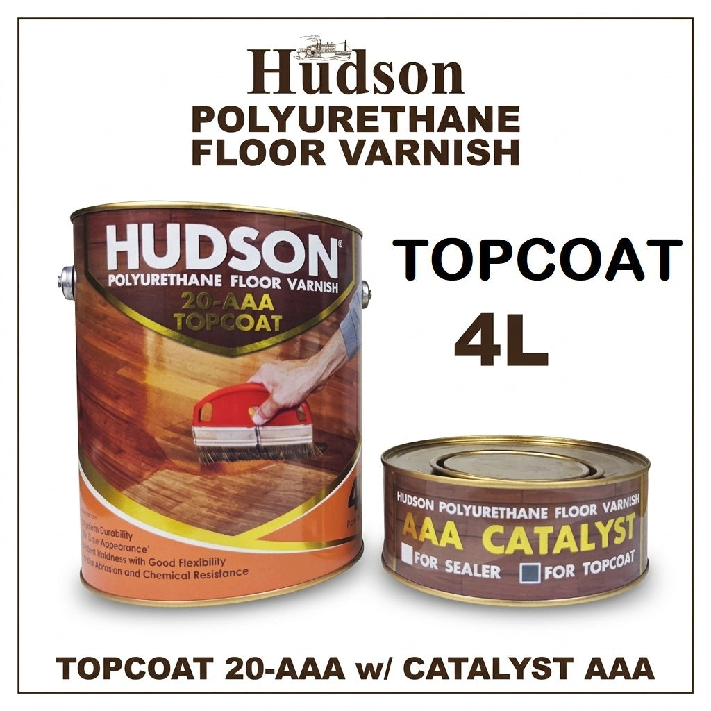 Hudson Polyurethane Floor Varnish Topcoat / Sealer 4 Liters with Catalyst PU Top Coat Wood Cabinet