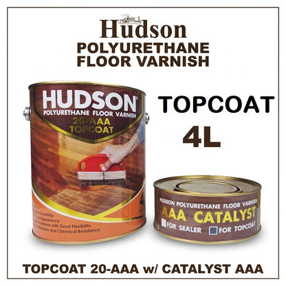 Hudson Polyurethane Floor Varnish Topcoat / Sealer 4 Liters with Catalyst PU Top Coat Wood Cabinet