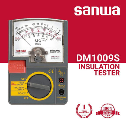 Sanwa DM1009S Analog Insulation Resistance Tester 1000V 2000 Megaohms AC 600V DC 60V