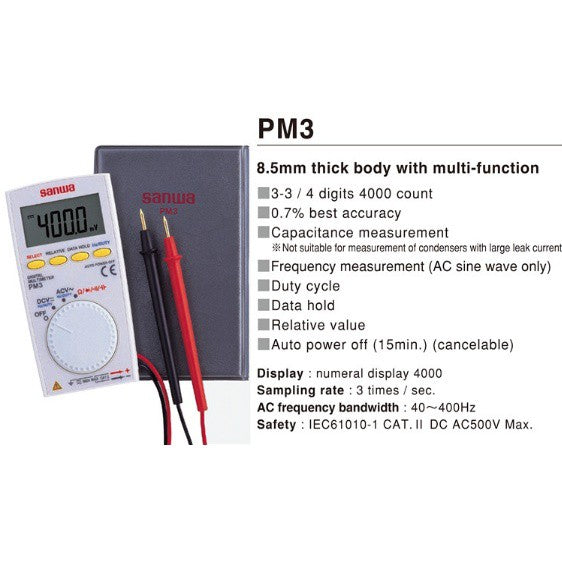 Sanwa PM3 Digital Multimeters Pocket Type AC/DC Voltmeter Resistance C ...