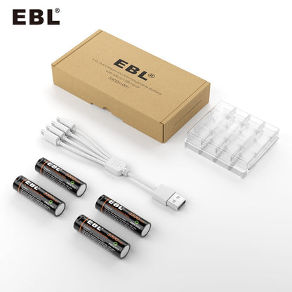 EBL AA (4pcs) USB AA Rechargeable Batteries 1.5V AA Lithium Ion Rechargeable Battery 3300mWh TB1443