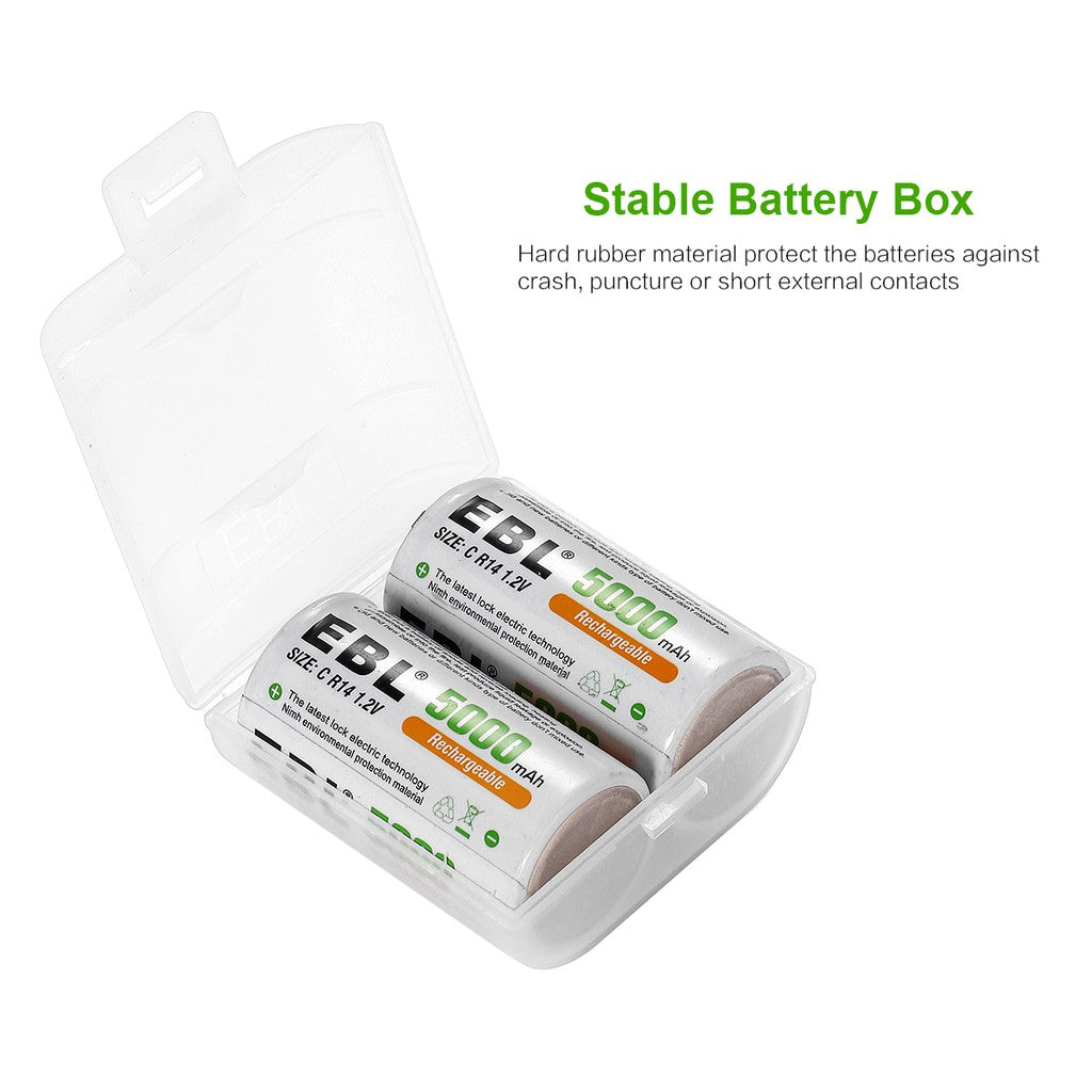 EBL C Size C Cell (2 pcs) 5000mAh Rechargeable Batteries Ni-MH with Case HR14 Rechargeable Battery