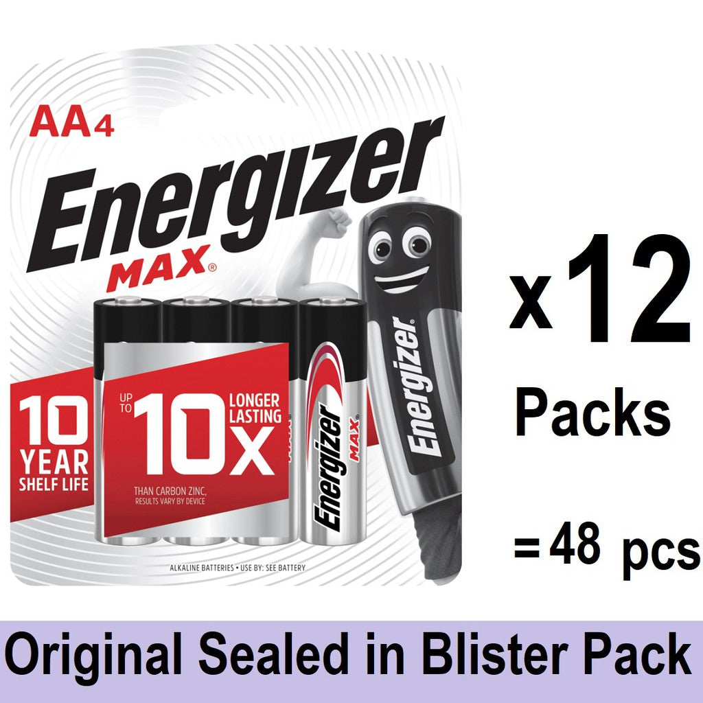 Energizer AA Batteries (48 pcs) Energizer MAX AA Alkaline Battery Original Sealed in Blister Pack