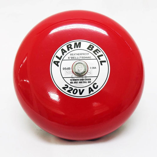 Fire Alarm Bell 6'' inch Weather Water Proof Round Shape Electric Bell Red AC 220V 150mm Security Sy