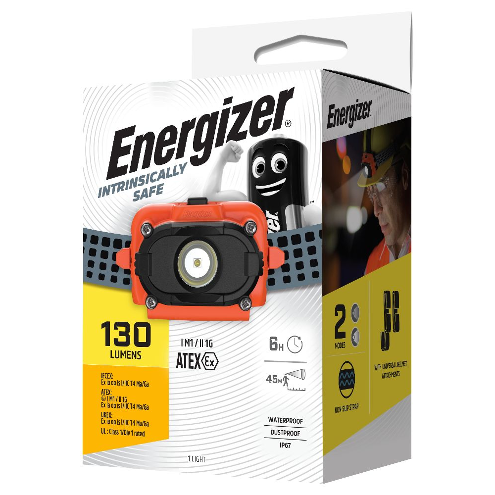 Energizer Intrinsically Safe ATEX 130 Lumens LED Headlamp Explosion Proof IP67 Head Light