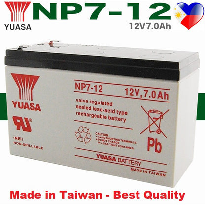 Yuasa UPS Battery 12V 7Ah 20hr NP7-12 12 Volts 7 Ampere Rechargeable Valve Regulated Lead Acid VRLA