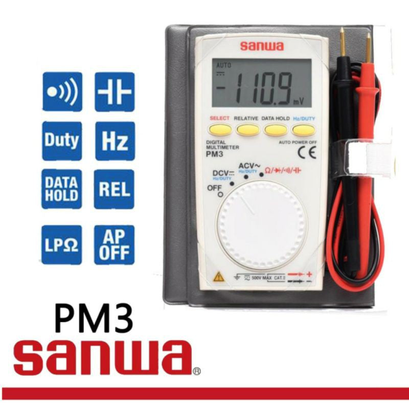 Sanwa PM3 Digital Multimeters Pocket Type AC/DC Voltmeter Resistance Capacitance Frequency Tester