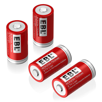 EBL LN-1634 (4 pcs) Rechargeable CR123A Lithium Batteries 3.7V 750mAh 16340 CR123 123 123A Battery