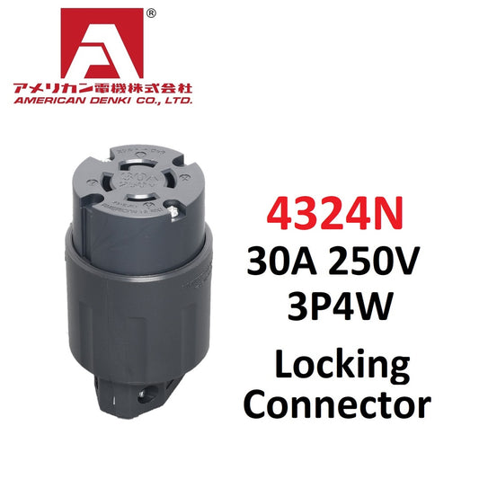 American Denki  4324N Locking Connector 30A 250V 3 Pole 4 Wire Nylon Housing