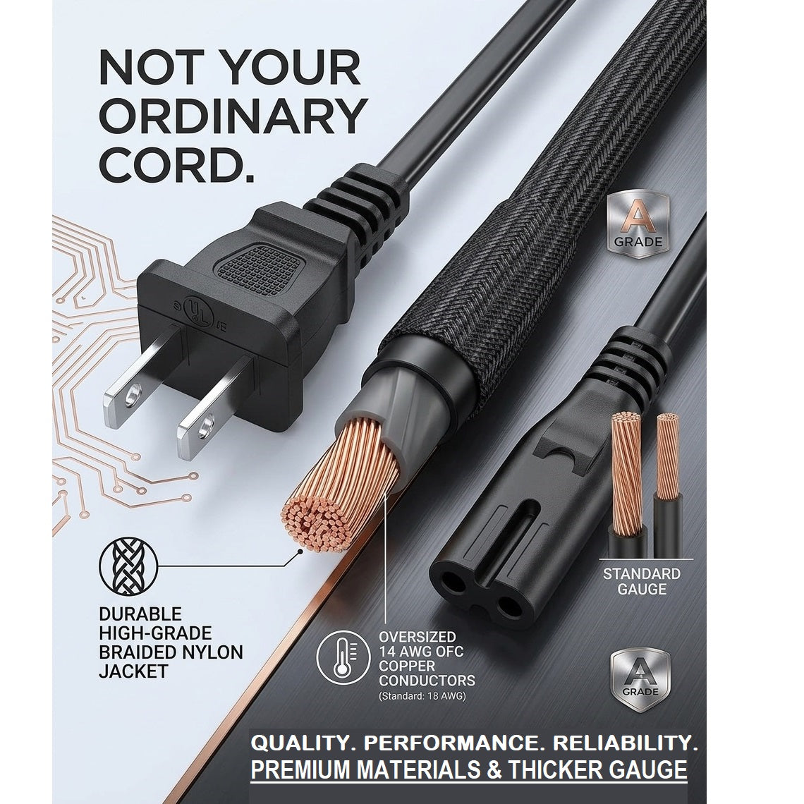 AC CORD 1.5m US PLUG 2 pin AC Power Cable Cord Adapter Compatible With PC Black Number 8 Sony Cord