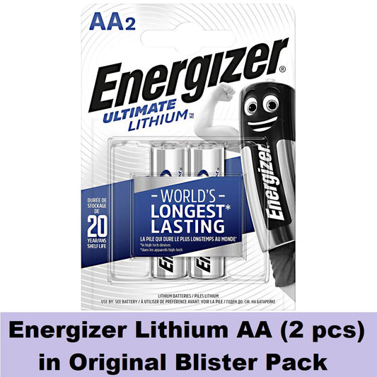 Energizer AA Lithium (2 pcs) Battery in Original Blister Pack Ultimate Lithium Batteries AA L91