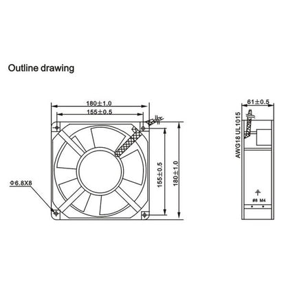 Salzer PD180B-220 Blower Fan 180 x 180 x 61 mm AC Axial Fan 7.09 x 7.09 x 2.40 inches