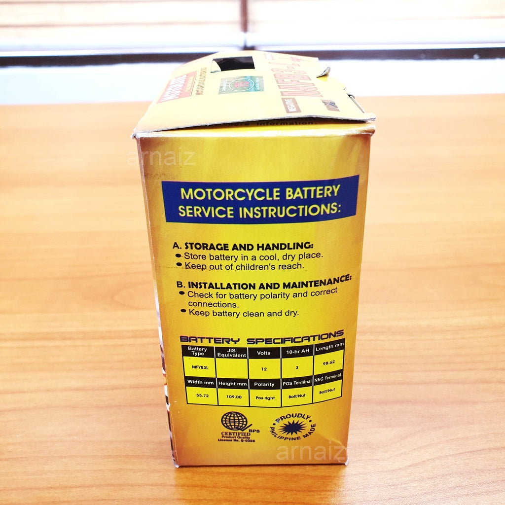 Motolite MFB3-L Maintenance Free Motorcycle Battery YB3L-A 3L