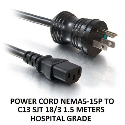 Hospital Grade Power Cord NEMA5 15P TO C13 AWG 18 1.5 Meters Green Dot NEMA5-5P 1.5m Black