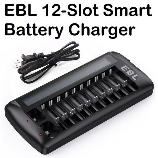 EBL 999 LN-6426UR 12 Slot Rechargeable Battery Charger AA AAA 9V 12 Bay 12 Port Smart Charger