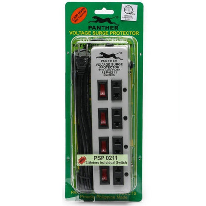 Panther 4-Gang Voltage Surge Protector 4 Outlets Extension Cord 3 meter wire PSP-0211 PSP0211 PSP 02