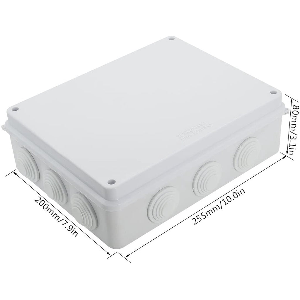 255x200x80mm IP65 Waterproof Outdoor Electrical CCTV Enclosure Square Junction Box White ABS Weather