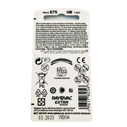 Rayovac Extra Advanced Size 675 PR44 (6 pcs) Hearing Aid Battery Hearing Aid Batteries 1.45V A675