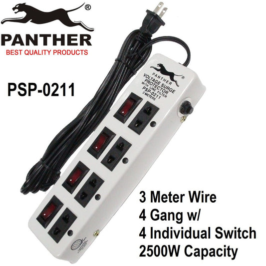 Panther 4-Gang Voltage Surge Protector 4 Outlets Extension Cord 3 meter wire PSP-0211 PSP0211 PSP 02