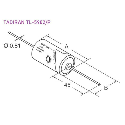 Tadiran TL-5902 Battery with Axial Wires 1/2AA Lithium Batteries 3.6V - non Rechargeable TL-5902/P