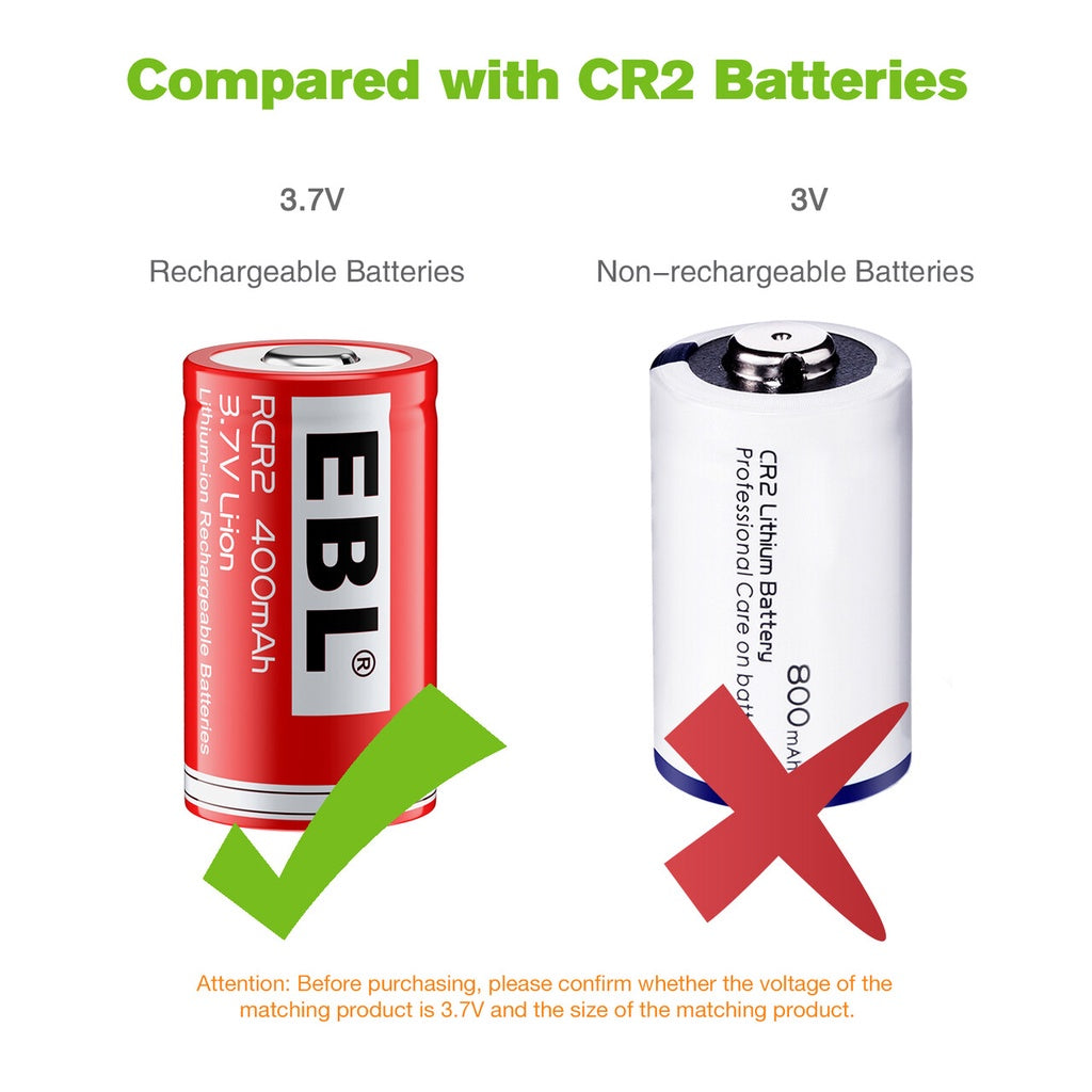 EBL TB-1527 (4 pcs) Rechargeable CR2 Lithium Batteries 3.7V 400mAh 15270 CR-2 CR 2 Lithium Battery