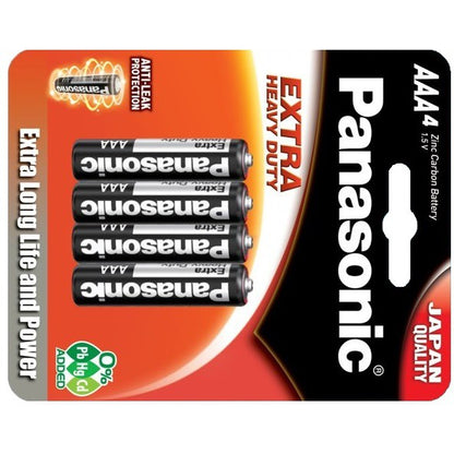 PANASONIC AAA (4pc) Battery Black Extra Heavy Duty 1.5V R03PT/4B-P Panasonic AAA Batteries Blister P