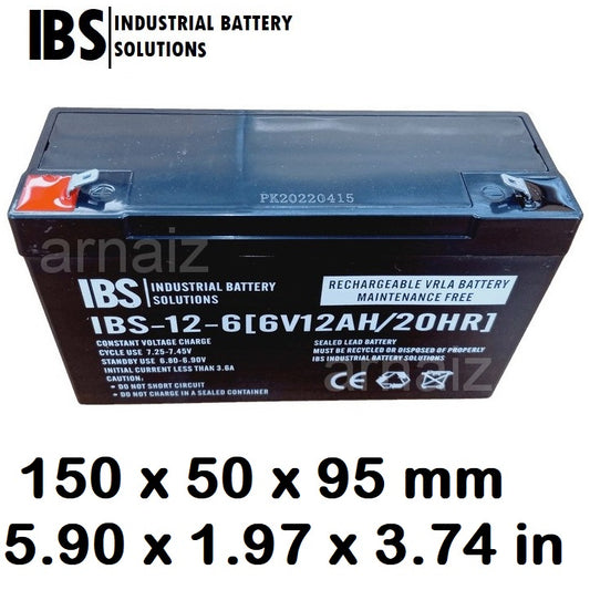 IBS 6V 12Ah SLA Rechargeable Battery IBS-12-6 Valve Regulated Sealed Lead Acid Battery