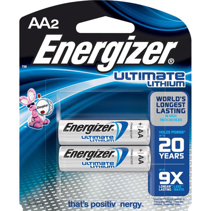 Energizer AA Lithium (2 pcs) Battery in Original Blister Pack Ultimate Lithium Batteries AA L91