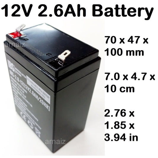 IBS 12V 2.6Ah Battery Rechargeable SLA Sealed Lead Acid Maintenance Free 12 Volts Batteries