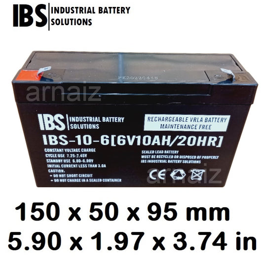 IBS 6V 10Ah SLA Rechargeable Battery IBS-10-6 Valve Regulated Sealed Lead Acid Battery