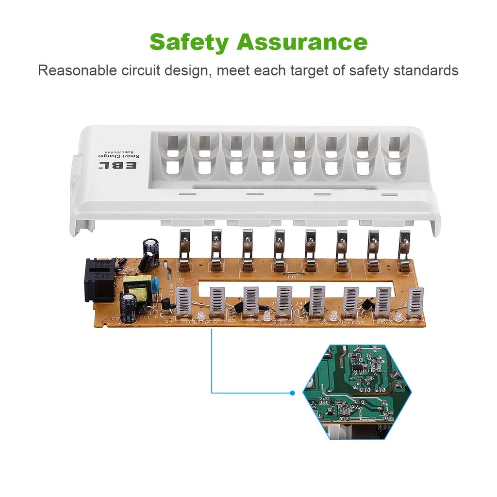 EBL 808 LN-6417 8 Bay AA or AAA Battery Charger, Ni-MH Quick Charger 8 Slot 8 Port Charger