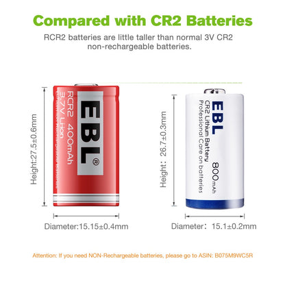 EBL TB-1527 (4 pcs) Rechargeable CR2 Lithium Batteries 3.7V 400mAh 15270 CR-2 CR 2 Lithium Battery