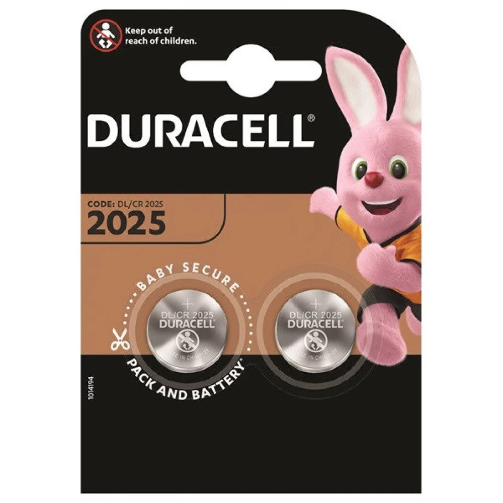 Duracell 2025 CR2025 DL2025 (2pcs) 3v Lithium Button Cell Battery in Blister Pack EA100CF ECR2025