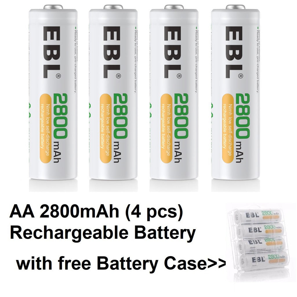 EBL AA Size AA (4 pcs) 2800mAh Rechargeable Battery with Case HR6 Rechargeable Batteries