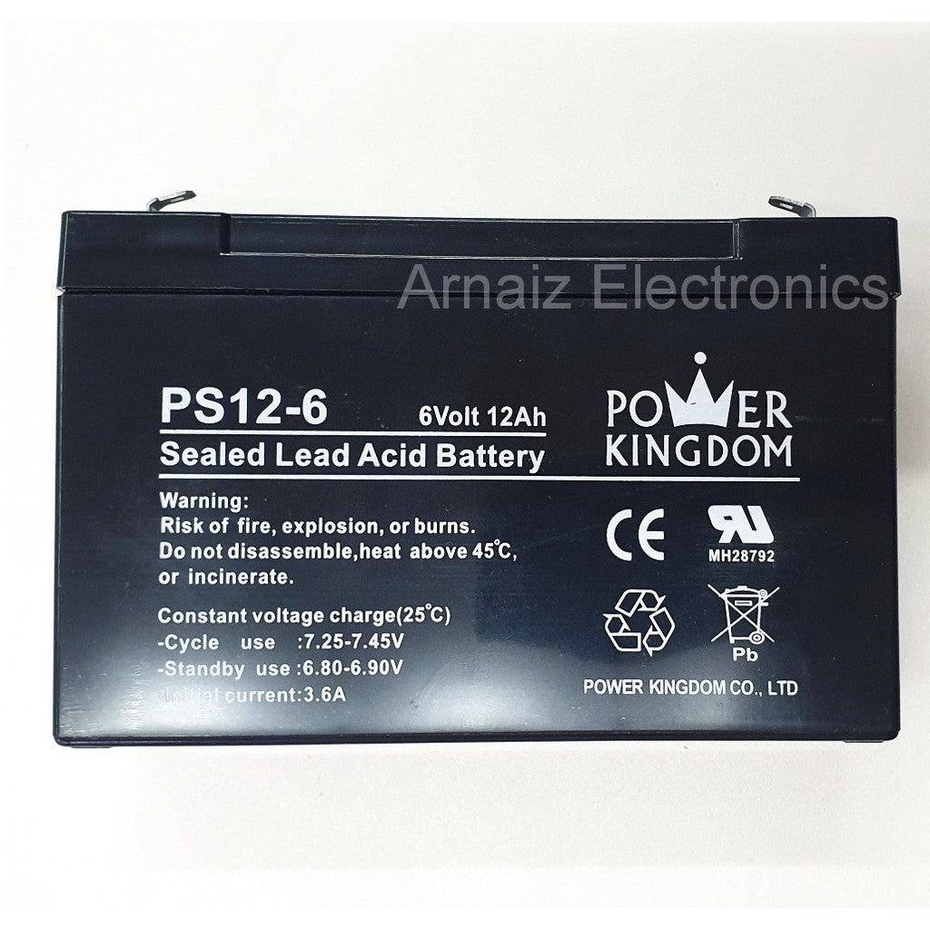 Power Kingdom 6V 12Ah SLA Rechargeable Battery PK12-6 Valve Regulated Sealed Lead Acid Battery