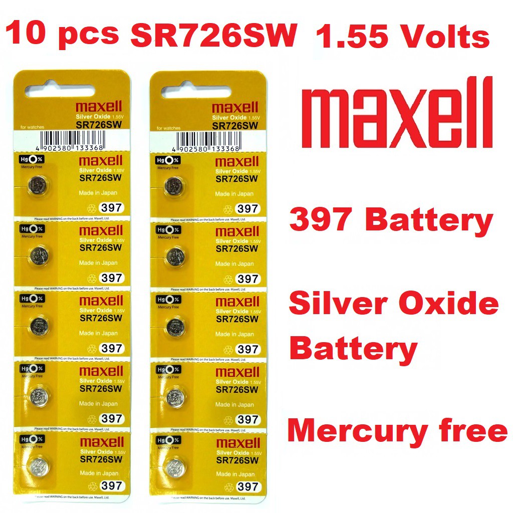 Maxell SR726SW (10 pcs) Silver Oxide Battery 1.55V Mercury free 397 Battery