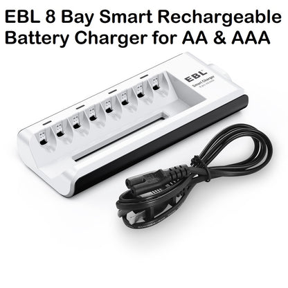 EBL 808 LN-6417 8 Bay AA or AAA Battery Charger, Ni-MH Quick Charger 8 Slot 8 Port Charger