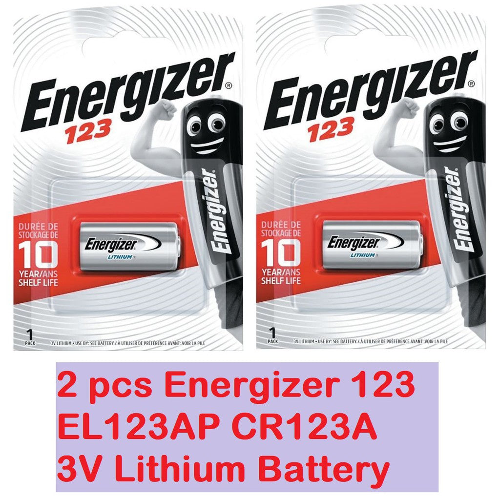 CR123A Battery (2 pcs) Energizer 123 EL123AP 3V Lithium CR-123A Cylindrical Photo Lithium Power