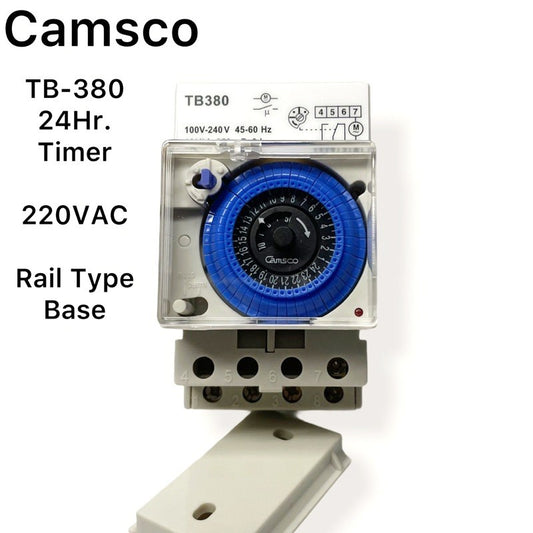 Camsco TB380 24Hr Timer / Time Switch Rail Type Base 24-Hours Timer 24 Hour TB-380 TB 380