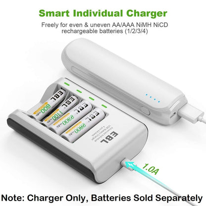 EBL 807 LN-6420 4 Slot AA AAA Battery Charger with LED Indicate Lights USB Type 4 Bay 4 Port