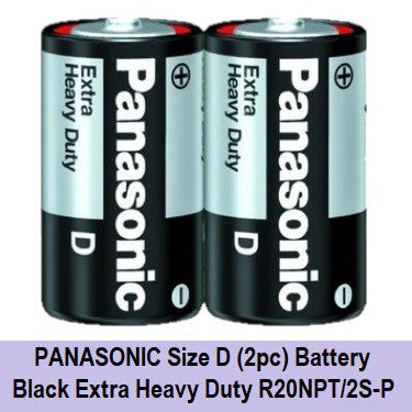 PANASONIC Size D (2pc) Battery Black Extra Heavy Duty 1.5V R20NPT/2S-P Panasonic size D Batteries
