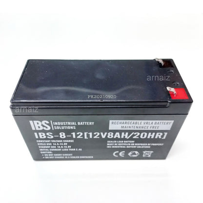 UPS Battery 12V 8Ah 20hr 12 Volts 8 Ampere Rechargeable Valve Regulated Lead Acid (VRLA) Battery