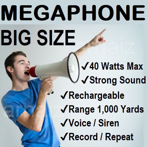 Megaphone BIG 40W Speaker Bullhorn Siren Alarm Rechargeable Portable Indoor Outdoor Megaphone