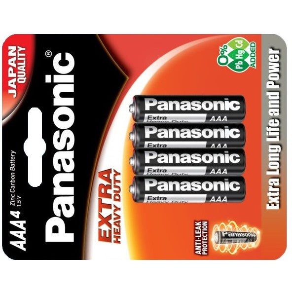 PANASONIC AAA (4pc) Battery Black Extra Heavy Duty 1.5V R03PT/4B-P Panasonic AAA Batteries Blister P