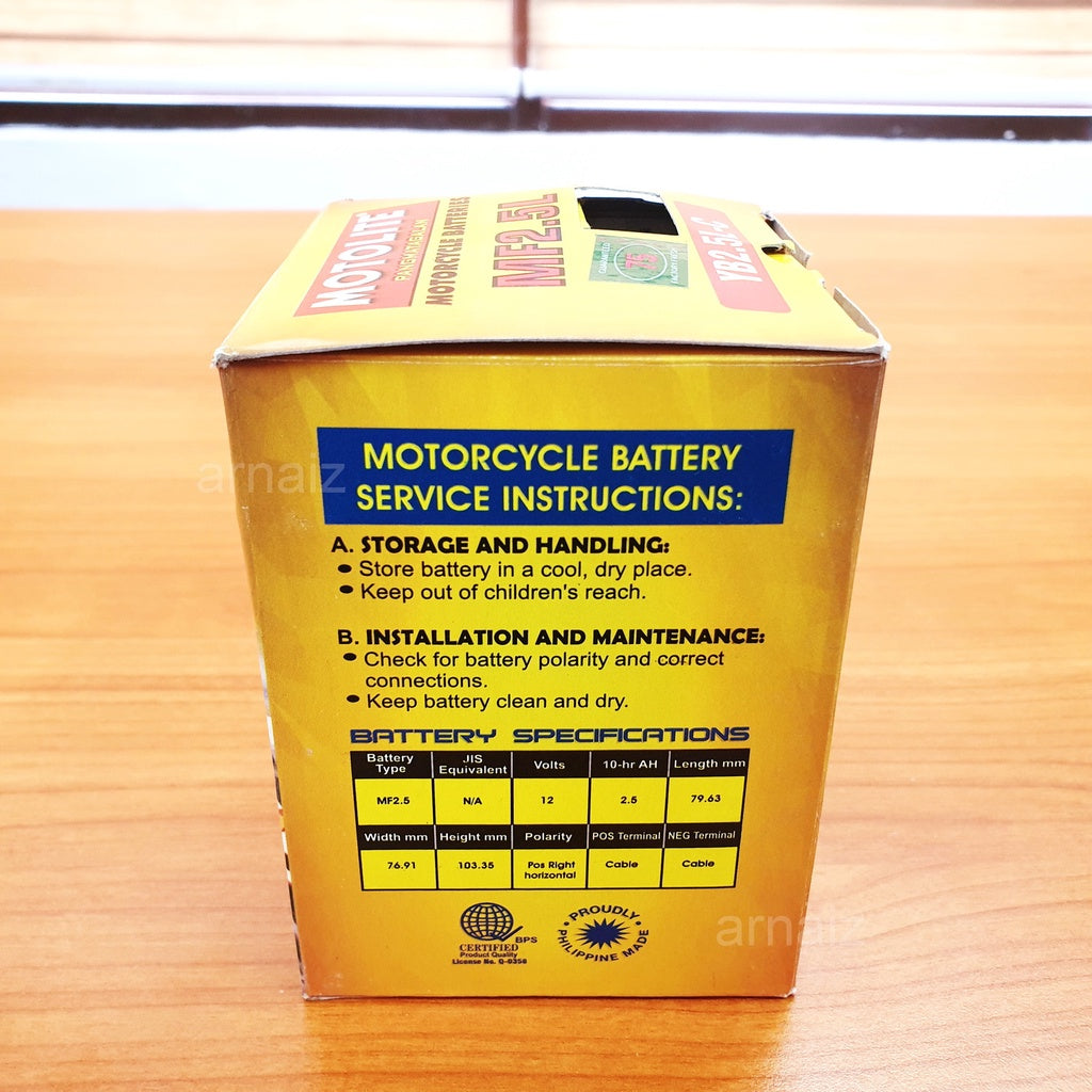 Motolite MF2.5L Maintenance Free Motorcycle Battery CB2.5L YB2.5L-C YB2.5L-MF 2L