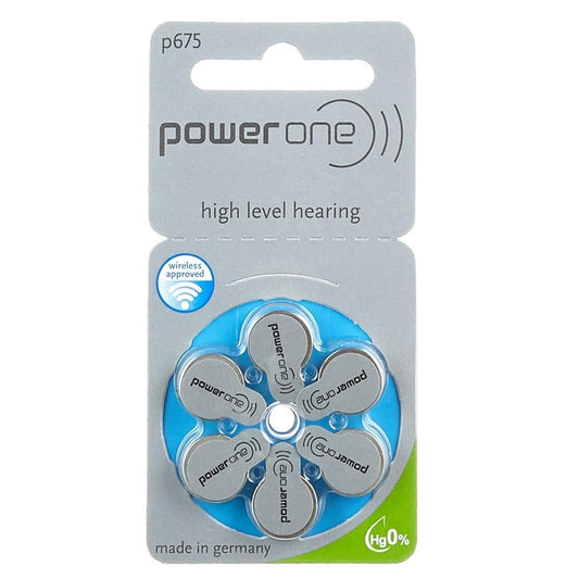 Power One Zinc Air Size 675 PR44 (6 pcs) Hearing Aid Battery Hearing Aid Batteries 1.45V A675 P675