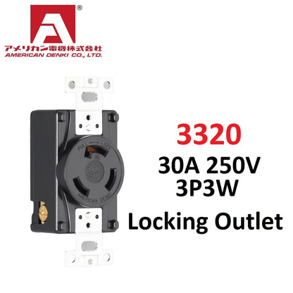 American Denki 3320 Locking Outlet 30A 250V 3 Pole 3 Wire Receptacle