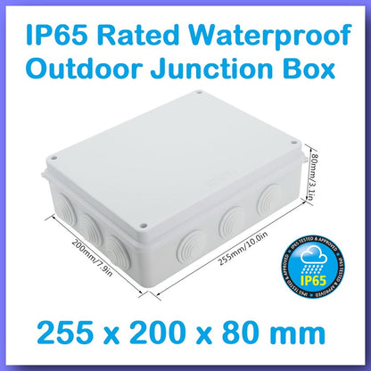 255x200x80mm IP65 Waterproof Outdoor Electrical CCTV Enclosure Square Junction Box White ABS Weather