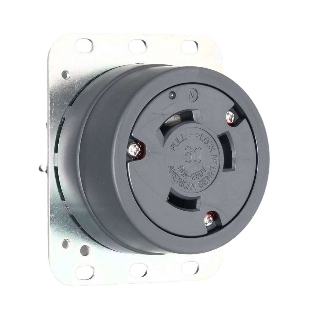 American Denki 3620 Locking Outlet 60A 250V 3 Pole 3 Wire Receptacle